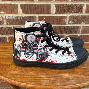 RAAD Shop White Black Canvas Shoes Skulls and Weights Men's 12